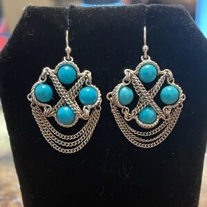 Sterling Chain Earrings with Turquoise Stones